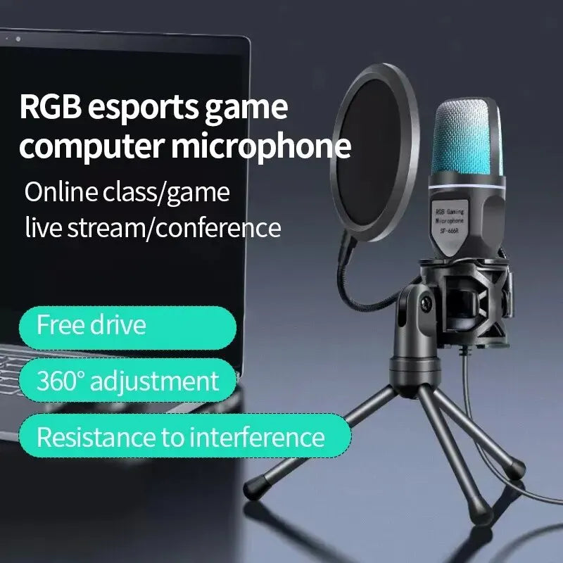 Portable USB Microphone RGB Microfone Condensador Wire Gaming Mic for Podcast Recording Studio Streaming Laptop Desktop