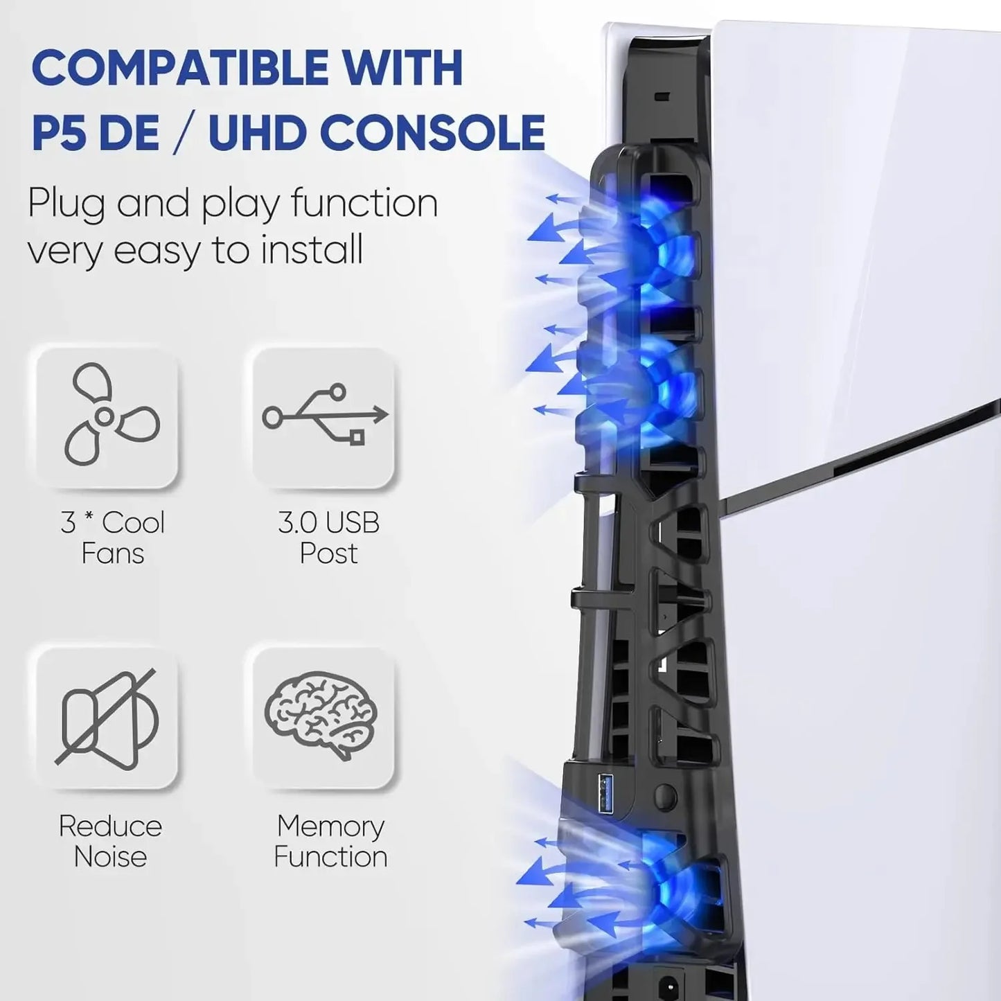 PS5 Slim Accessories Cooling Fan For Play Station 5 Slim Console Cooling Fan 3 Rotating Speed LED Light USB3.0 Hubs PS5 Slim